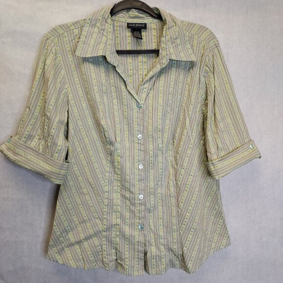 2 Button Up Shirt Women 14/16 Lane Bryant Stripe 3/4 Sleeve Venezia Purple Strec - Picture 3 of 16